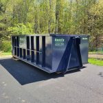 Rental dumpster from Reeds Dumpsters and Demolition LLC in driveway